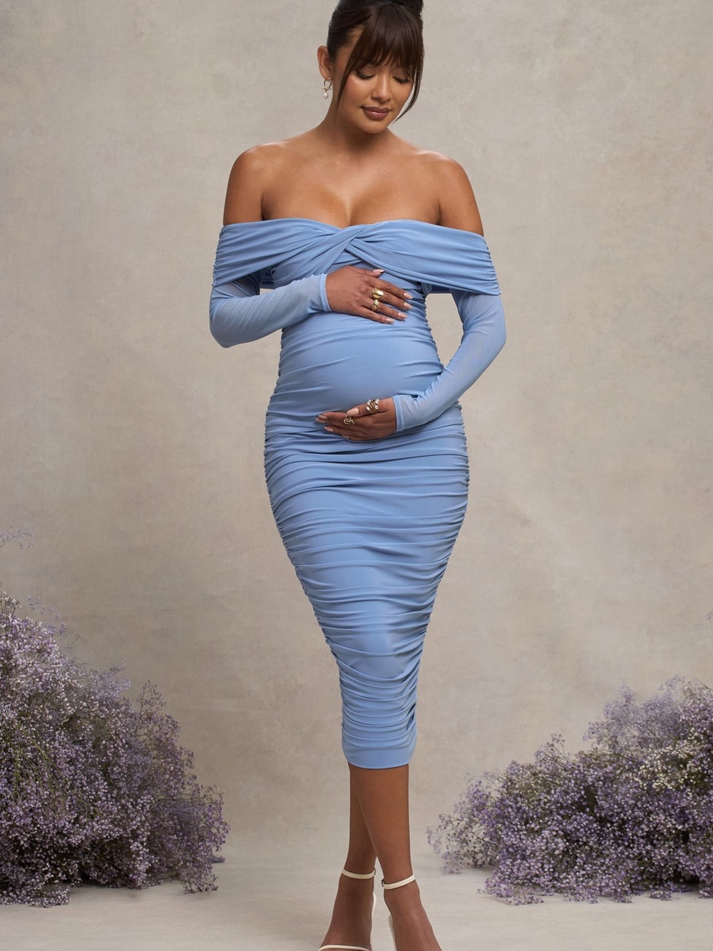 Club L London Powder Blue Maternity Midi Dress - Size 4 - NWT